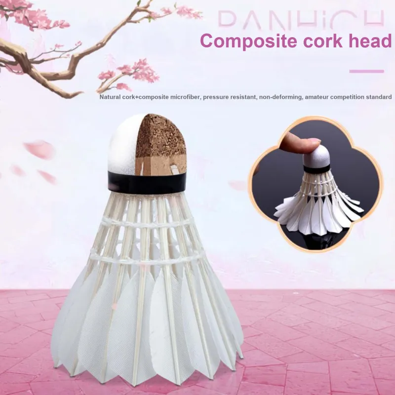 PANHIGH Apricot Rain Pear Blossom Goose Feather Shuttlecock 10 Pack Goose Feather Shuttlecocks-3