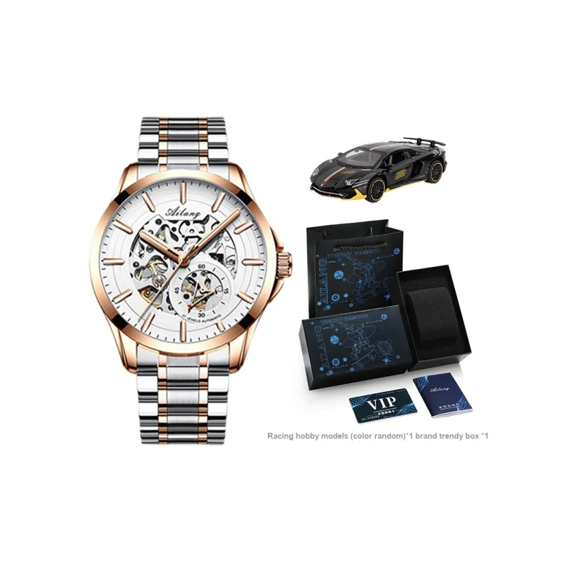 AILANG Automatic Mechanical Movement Genuine Leather Strap Watch Men's Watches White Dial-14