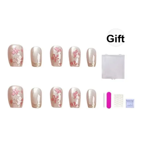 ORANOT Позолоченный Маленький Вишневый цветок Новый китайский стиль Кошачий глаз False Nail Короткий LADDER Розовый Smudge 16mm