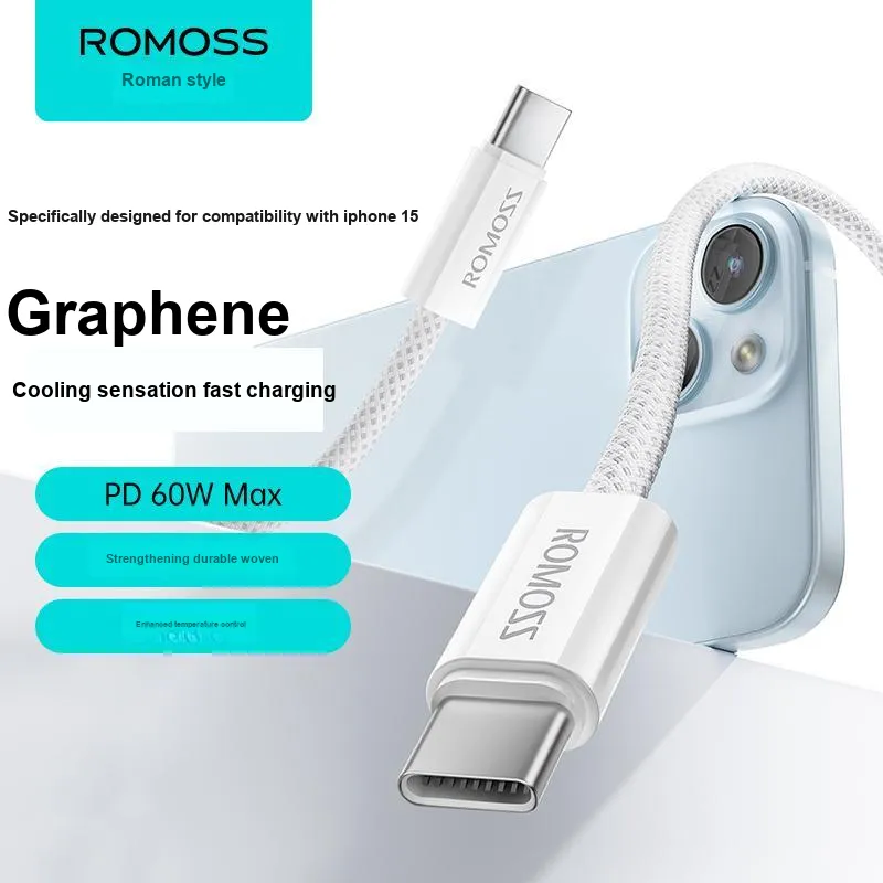 ROMOSS 1.2/2m Type c To Type c PD 60W Fast Charging Supported Apple 15 Series Fast Charging Woven Cable-34