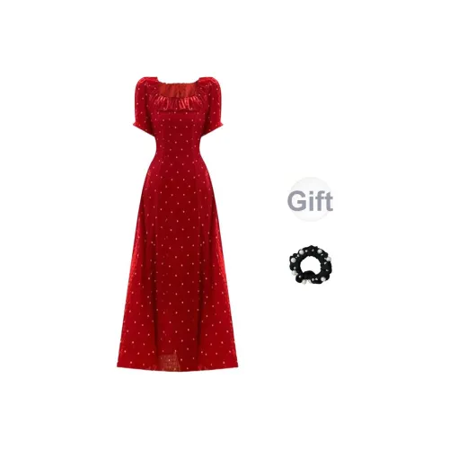 Красный резинка для волос с подарками, женские короткие платья с рукавами