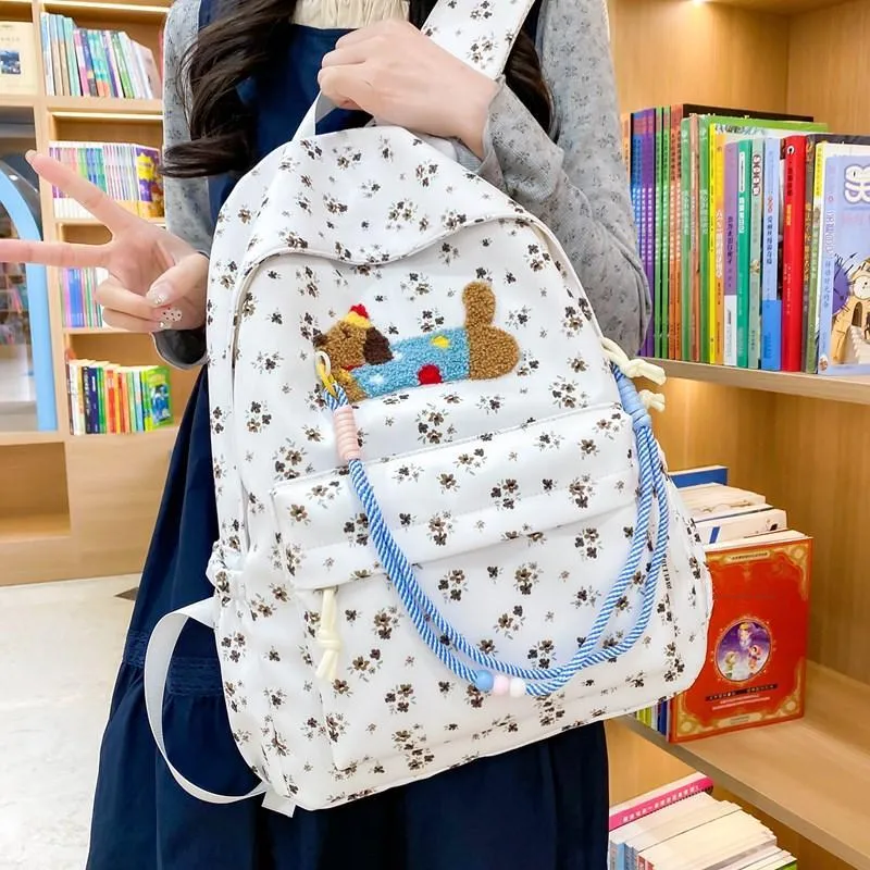 Yalu Nylon Backpack Unisex Beige/White/Coffee/Pink-9