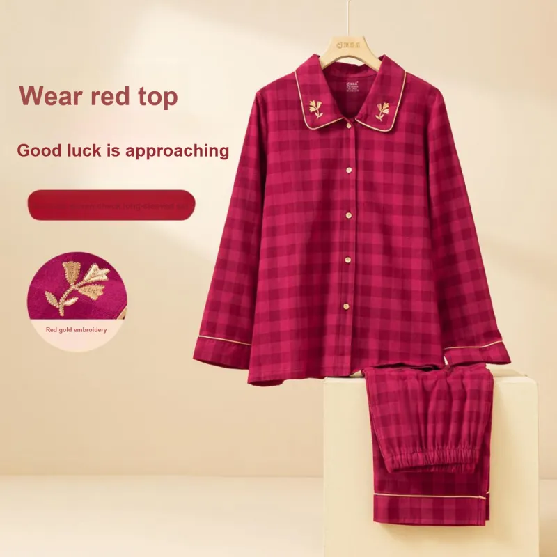 Top Melon Pajama Set Women's Magenta Plaid-1