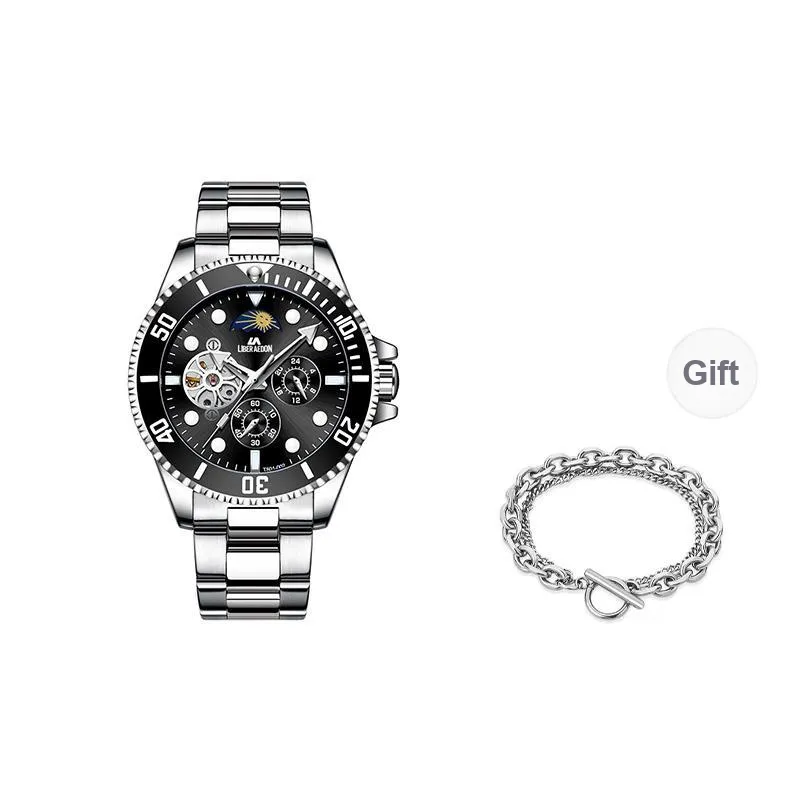 LIBER AEDON Automatic Mechanical Movement White Dial Men's Watches-2