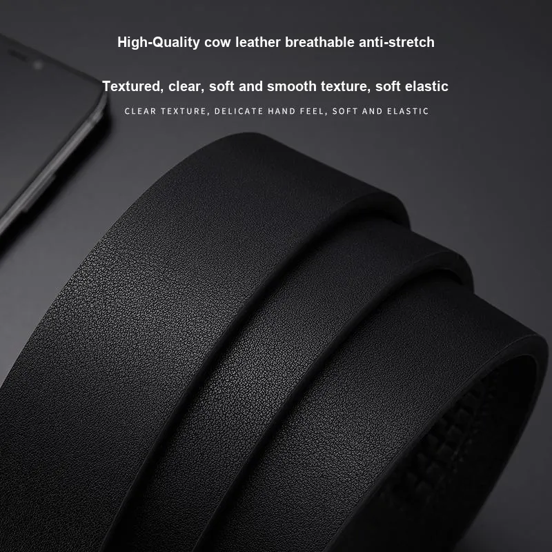 ELLE HOMME Cow Leather Fashion Trend Casual Belt Men's Gunmetal 3.5cm-6