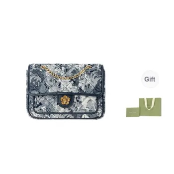 VANESSA HOGAN Fabric With Synthetic Leather Small Square Bag Shoulder Bag Crossbody Bag Medium Size Women's Blue