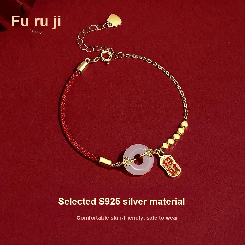 Fu Ru Ji Hetian Jade Bracelets Pale Greenish White Jade Women's-3