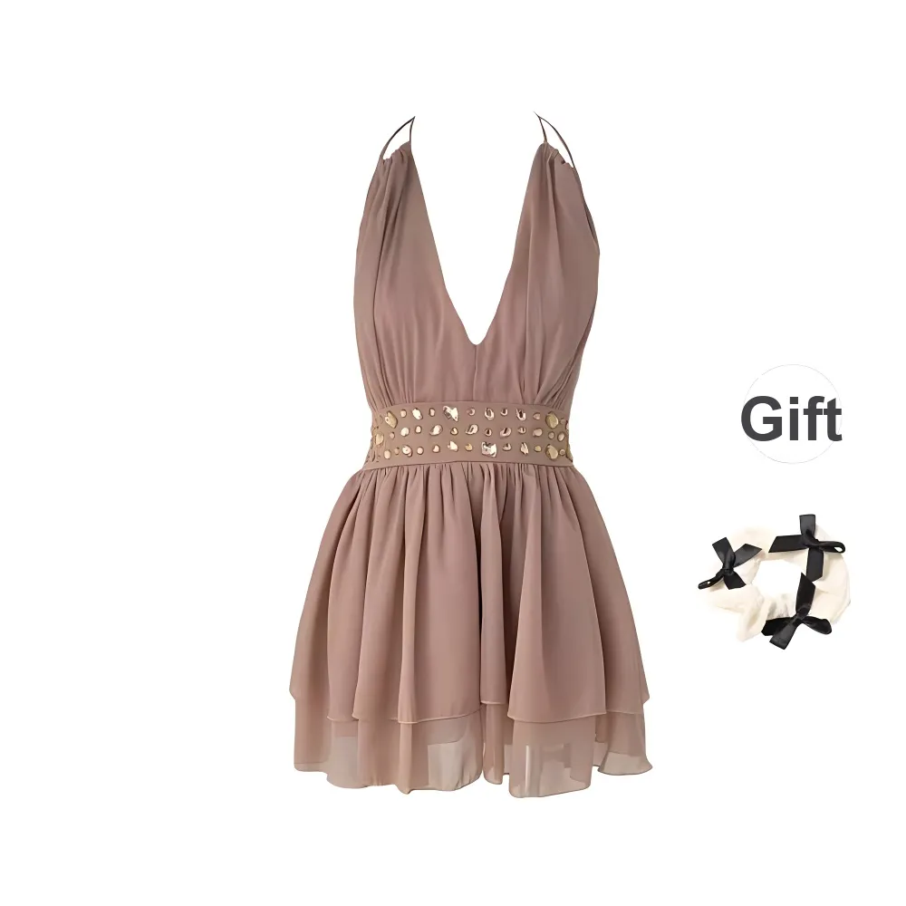 TURN UP Slip Dress Women's Dusty Pink Includes Bowknot Hair Tie
