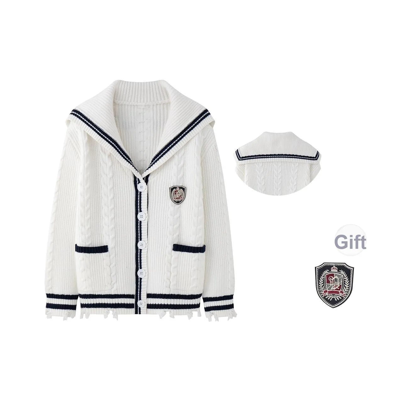 Tokyo Season Knitwear Unisex White Loose Fit Sweater, Comes With Free Badge