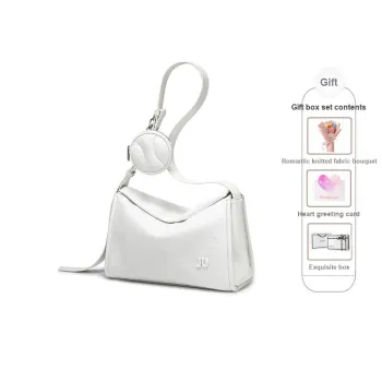 JUST STAR Cow Leather Pillow Bag Tote Bag Shopping Bag Crossbody Bag Shoulder Bag Women's White/Gray/Black