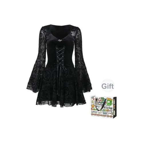 OURUOKE Длинное платье с длинными рукавами женское черная сумка для покупок включена