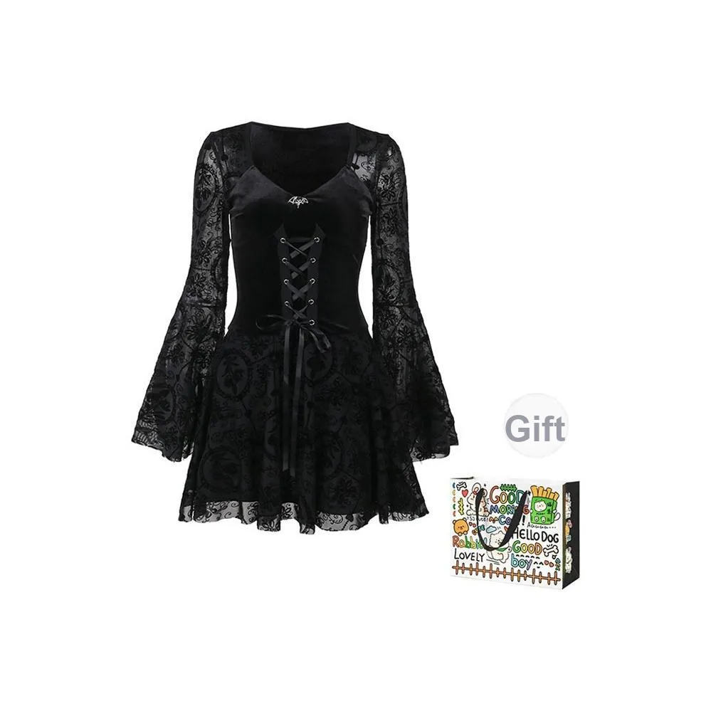 OURUOKE Длинное платье с длинными рукавами женское черная сумка для покупок включена