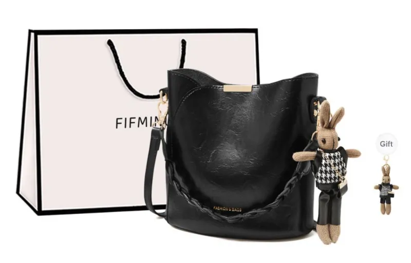 15 MINS Synthetic Leather Bucket Bag, Shoulder Bag, Crossbody Bag Regular Women's Coffee/Black-5