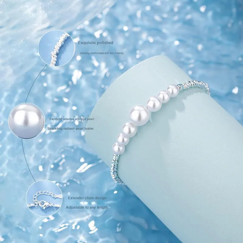 SGM S925 Silver, Faux Pearl Bracelets Women's-3