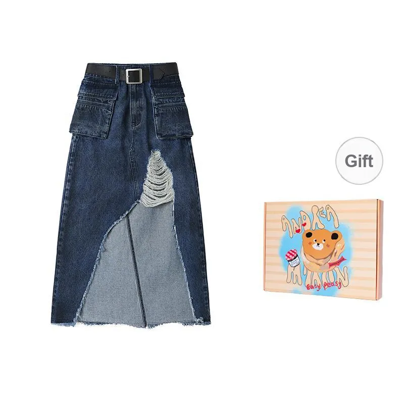 ANDREA MARTIN Denim Long Skirt Women's Blue-2