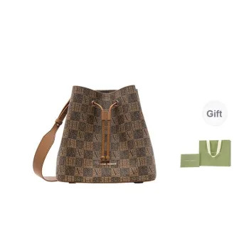 VANESSA HOGAN Monogram Cow Leather Bucket Bags Shoulder Bags Women's Apricot/Dark Brown
