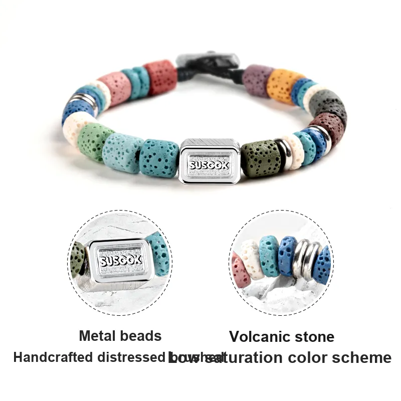 SUSOOK Volcanic Stone Beaded Bracelet Unisex Multicolor-3