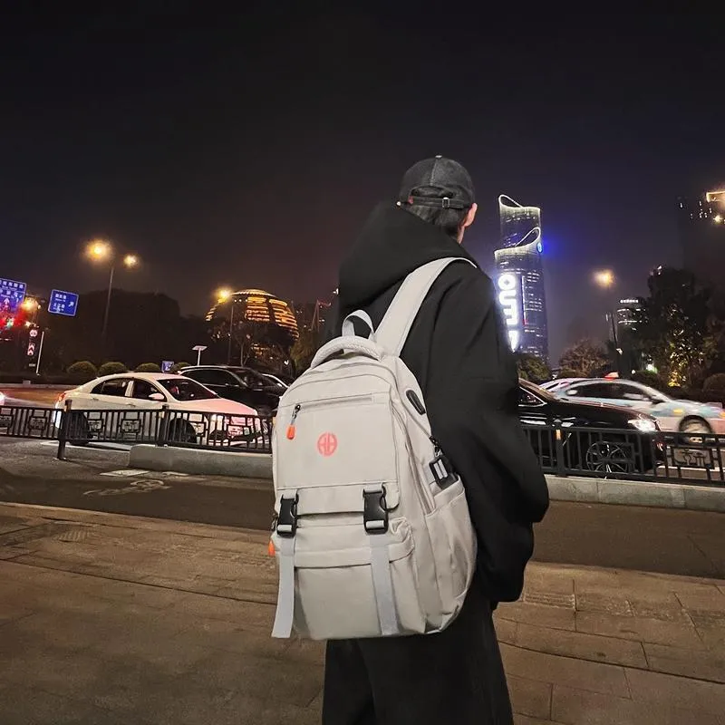 MingLu Nylon Backpack Regular Unisex Black/Gray/Light Khaki-13