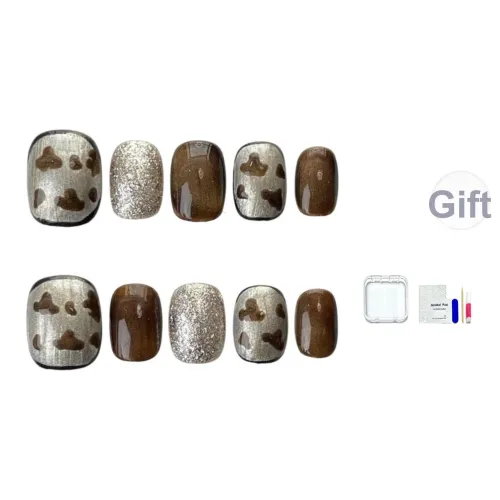 JINGCHANXUE Ручной работы Леопардовый принт Молочный кофейный False Nail Короткий Квадратный And Круглый Элегантность Однотонный Кошачий глаз