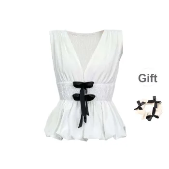 TURN UP Tank Tops Women's White+Bowknot Hair Tie Comes With