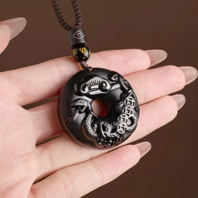Stone On The Line Obsidian Pendants Unisex-5