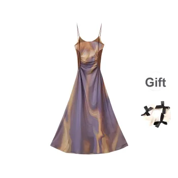 TURN UP Slip Dresses Women's Purple+Bowknot Hair Tie Comes With