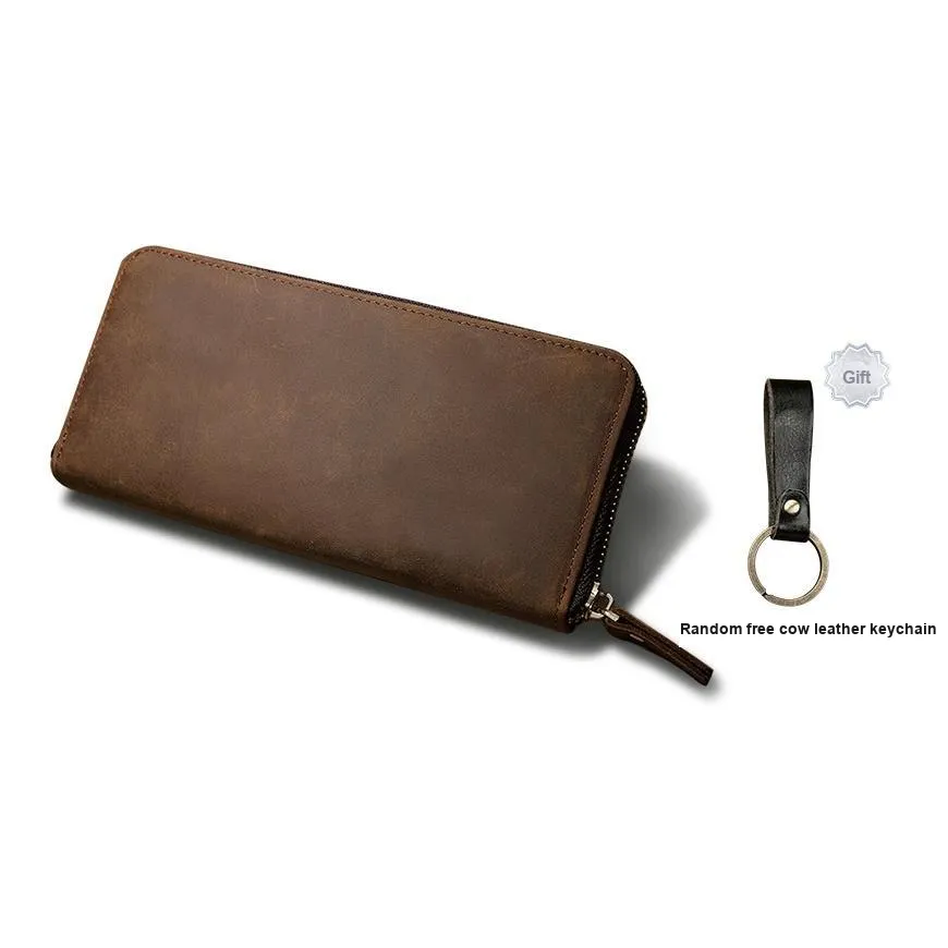 Simple&nature Cow Leather Wallet Cell Phone Pouch Handbag Regular Men's Brown