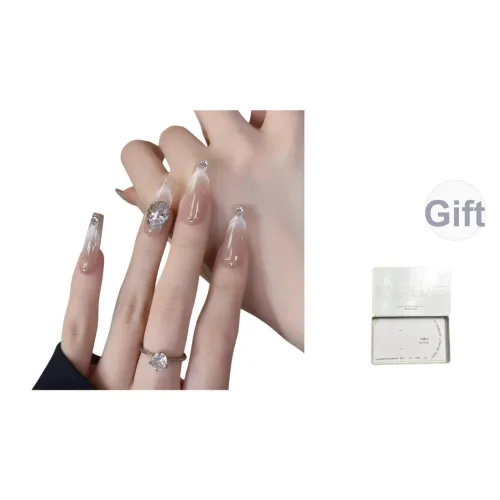 K'APEINE Qingpingle Handcrafted False Nail Art MID Длина (размер в длину) Трапеция Серебряный Градиентный Французский