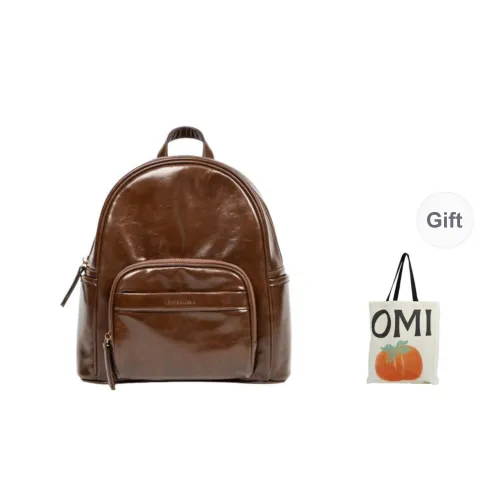 OMI Synthetic Leather Backpack Regular Women's Apricot White/Black/Dark Coffee