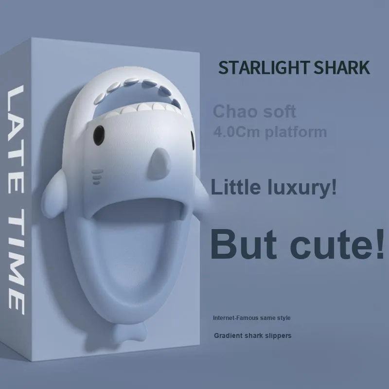 LATE TIME Gradient Shark Slippers For Women's Summer Outerwear, Platform Slip Resistant Indoor Home Slippers, Unisex-20