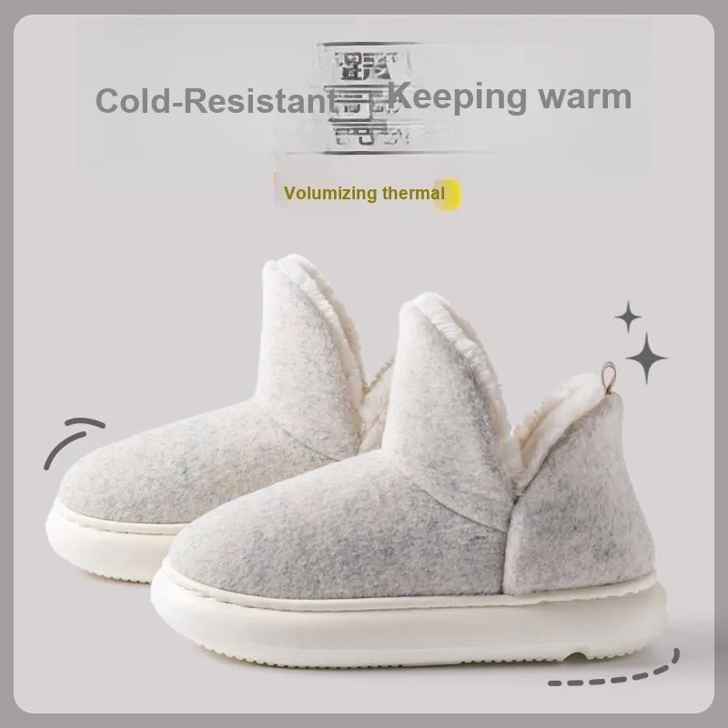 Foot Recreation Winter Thickened And Fleece Lined Plush Warm Slip Resistant Home High Cushion Cotton Slippers Unisex-1