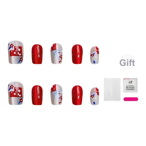 JIABITU Красный Сливовый Dots False Nail Короткий LADDER Однотонный Телесный Китайский стиль