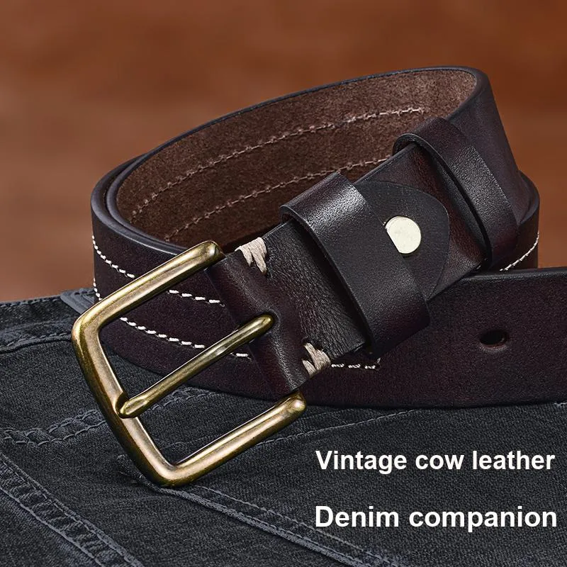 HLA Top Grain Cow Leather Cow Leather Belts Men's Width 3.85CM-1