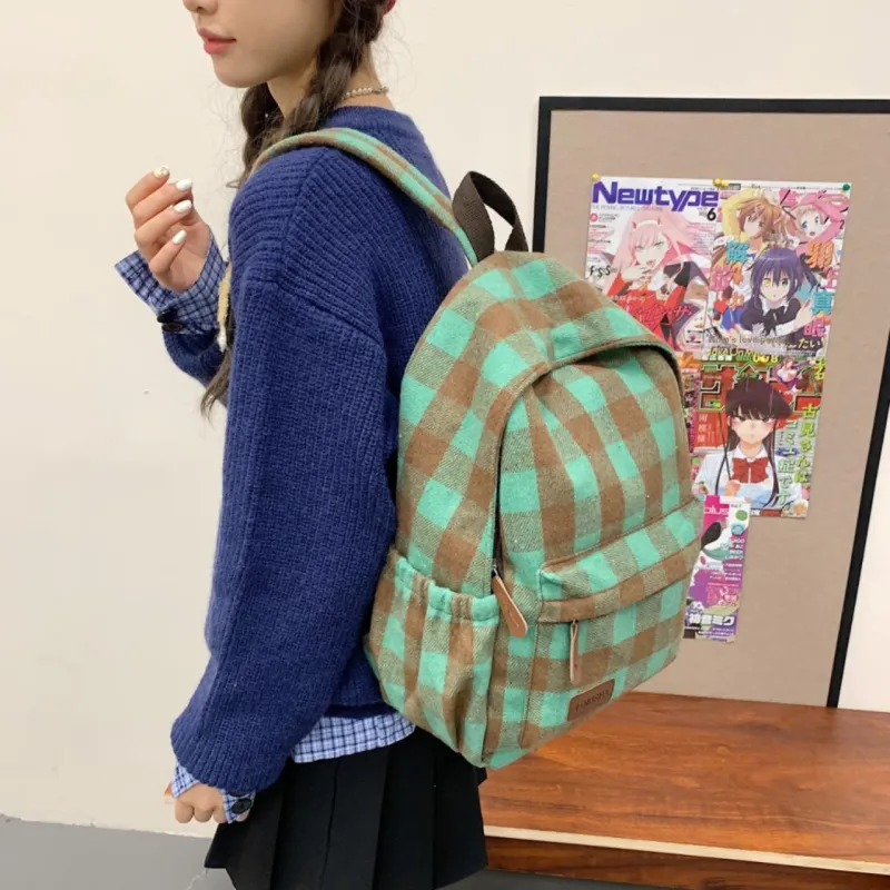 OURFUN Nylon Backpack Unisex Red Stripes/Green Stripes/Blue Stripes/Black White/Khaki-5