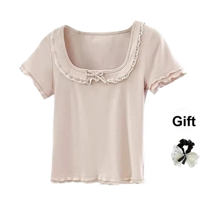Set in Sleeve Minimalist Style Basic T Shirt Women's-3