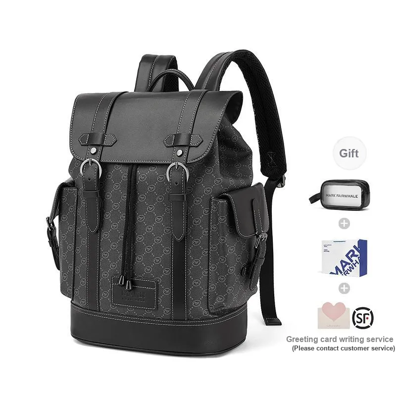 FAIRWHALE Synthetic Leather Laptop Backpack Regular Men's Black