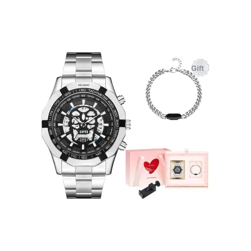 MELSMAO Черепа Наручные часы с узором кварцевый механизм ремешок из нержавеющей стали черный циферблат мужские часы