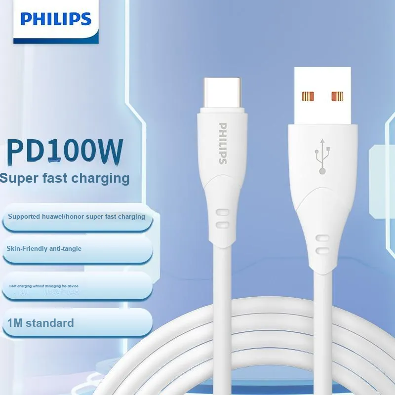 PHILIPS 1m A To Type C PD100W 6A Fast Charging Cable-1