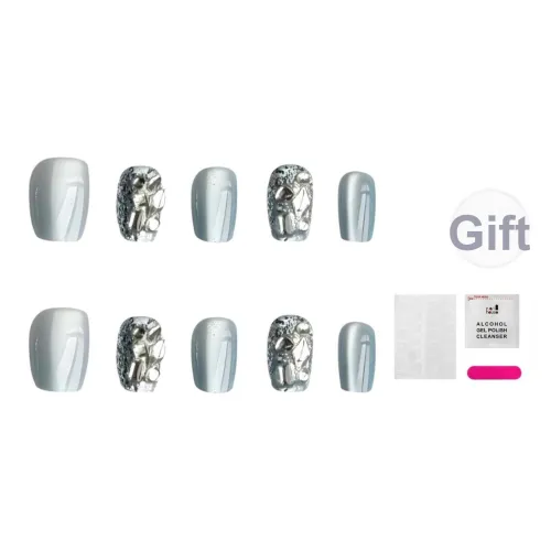 JIABITU Премиум Кошачий глаз Full Ромб False Nail Короткий LADDER Синий Однотонный Стиль Instagram