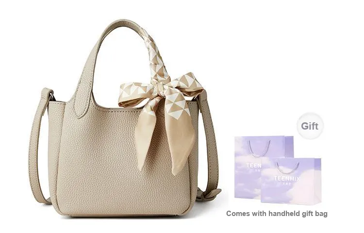 Teenmix Cow Leather Bucket Bag, Shoulder Bag, Handbag Women's Milk Tea/Yellow Brown-14