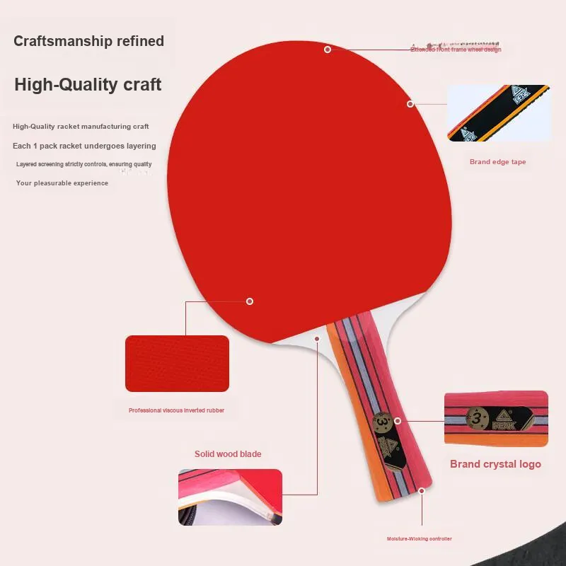 PEAK Ping Pong Paddles Unisex All Wood Red/Gray-2