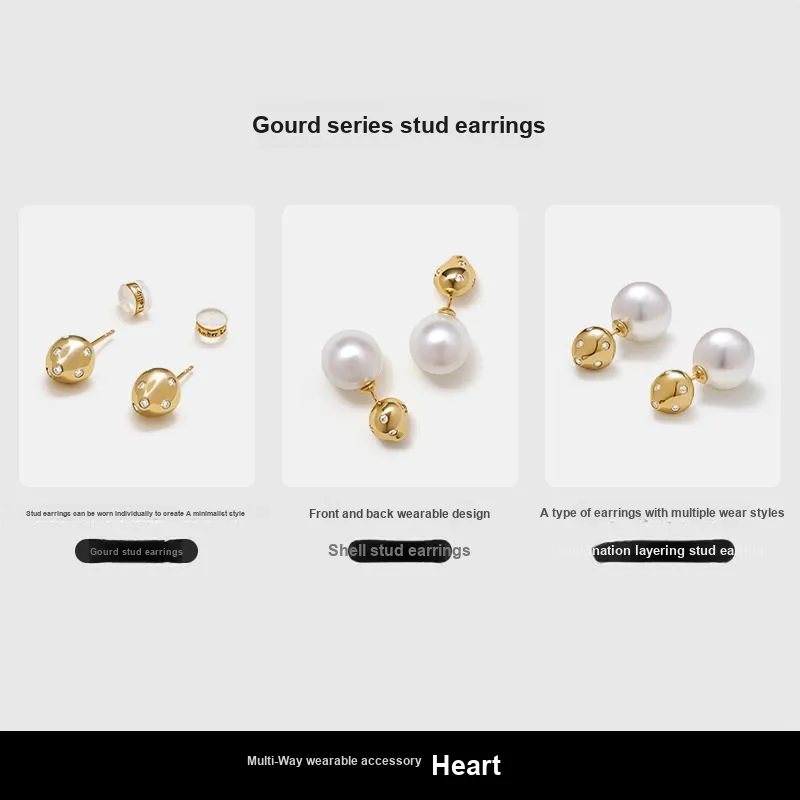 Amber Lollipop Gourd Collection Pearl Stud Earrings Women's-1