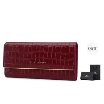 WilliamPOLO Cow Leather Long Clutch With Multiple Card Slots And Money Clip Regular Women's White/Red/Black