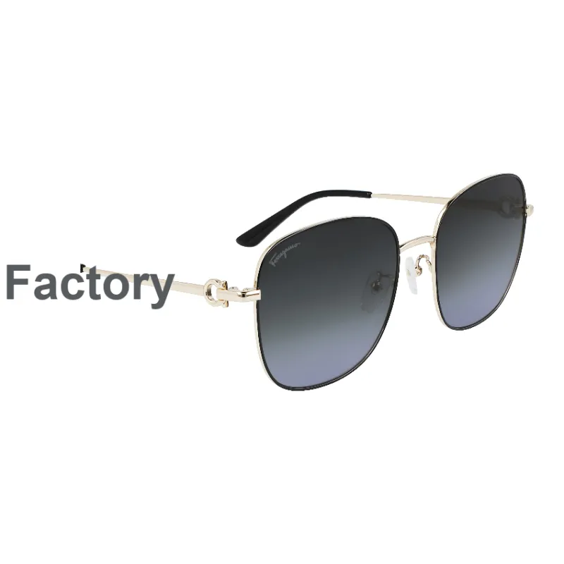 FERRAGAMO Metal Square Sunglasses Unisex Gold-2