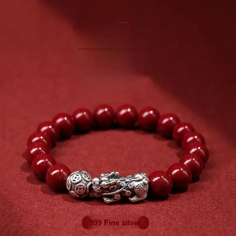 WUMZK Reconstructed Cinnabar Bracelets Unisex-3