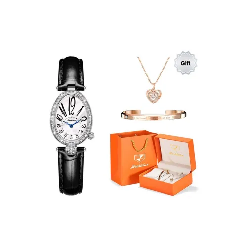 Jin Shi Dun Oval Rhinestone Embellished Design Box Кварцевый механизм Кожаный ремешок Часы Женские часы Белый циферблат