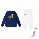 Navy Blue Long-Sleeved Shirt+North Carolina White Pants+White Signature Socks