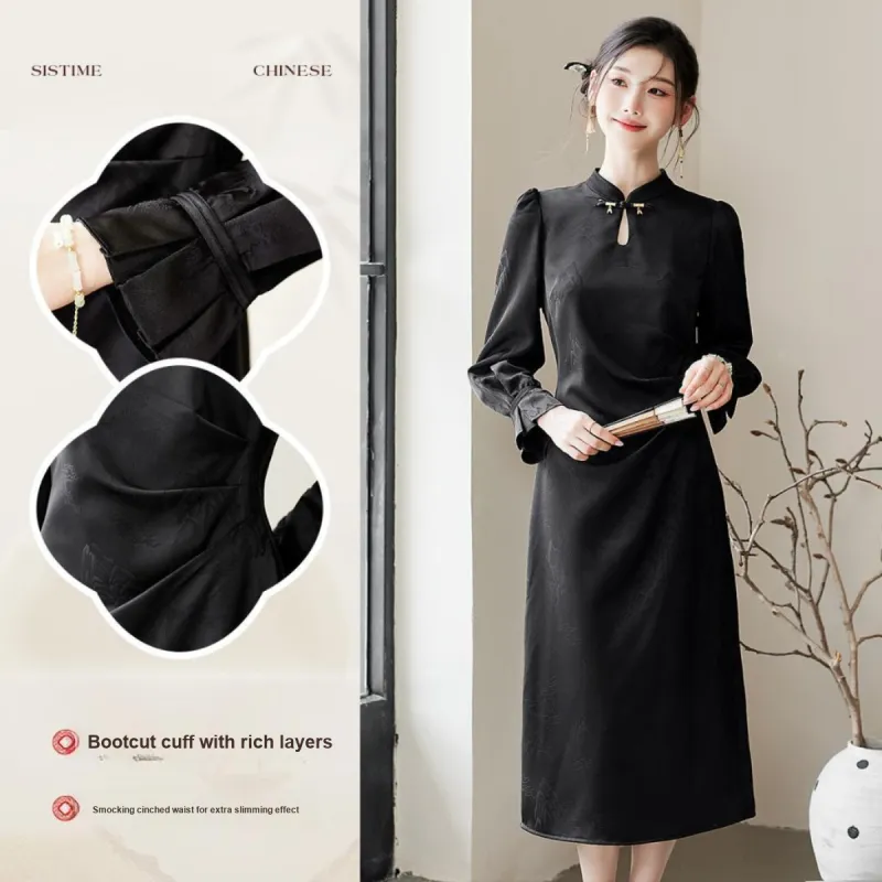 Like The Age Of Water Long Sleeved Dress Women's Black-4