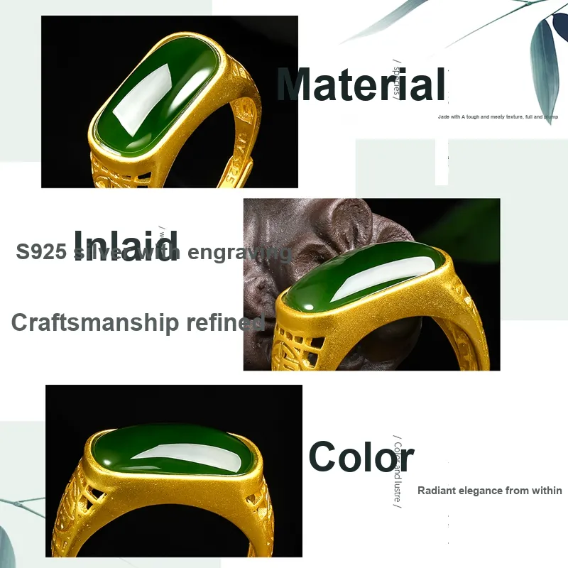 Oriental Jade Rings Jasper Women's-3