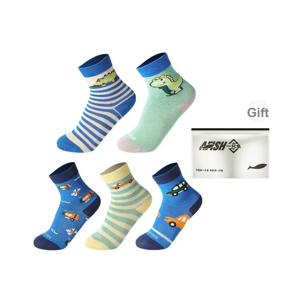 AFISH Детские носки для дошкольников, высокие носки, 5 пар, сумка для покупок, 06-09 лет, принт Kids Носки